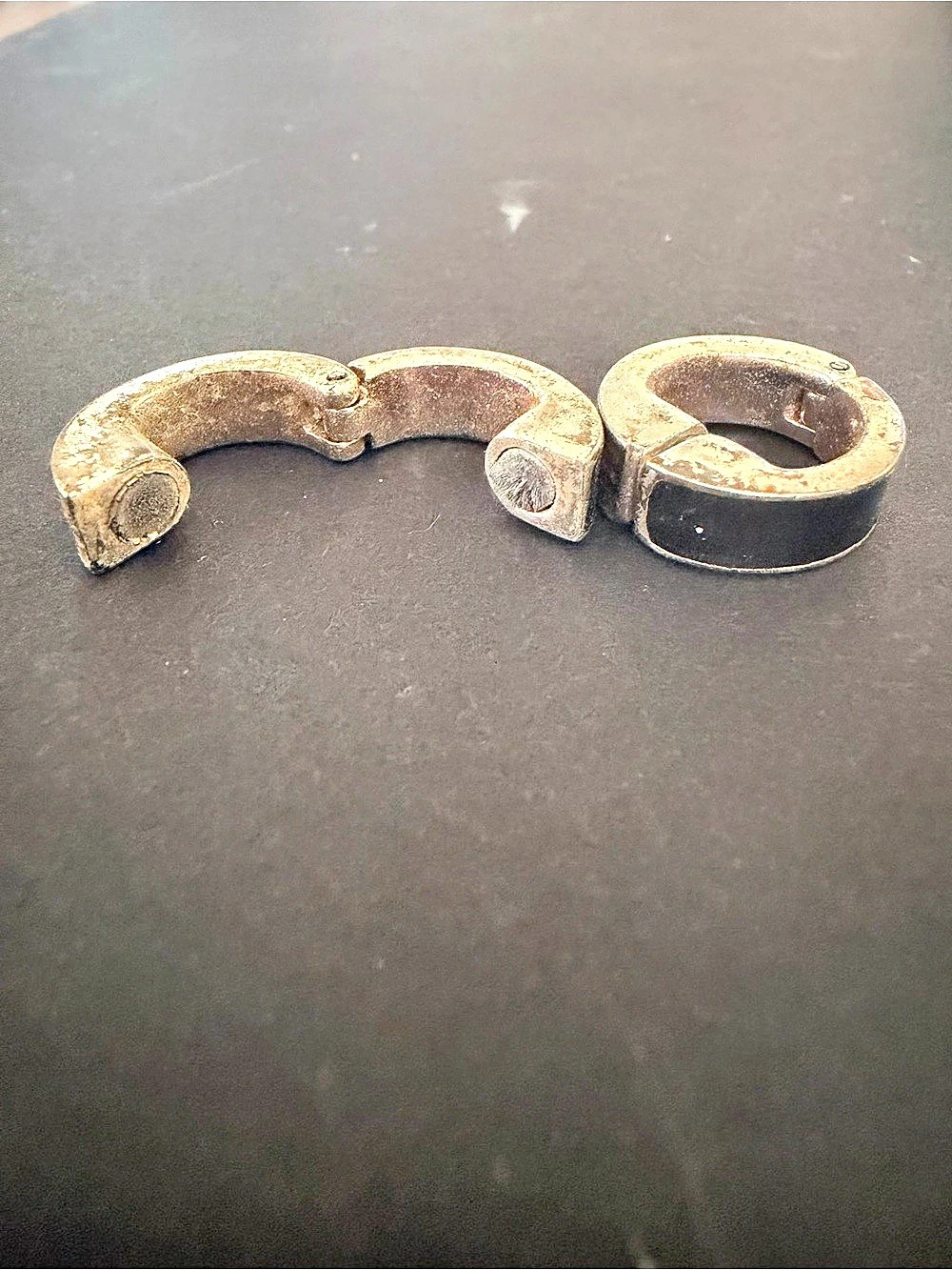 Silver Tone Black Magnetic Huggie Hoop Earrings Non Pierced Clip On Vintage Styl